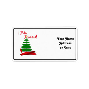Feliz Navidad - Julgran med Red Ribbon Adressetikett