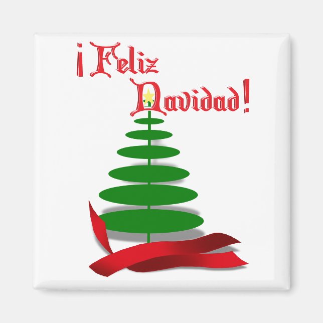 Feliz Navidad - Julgran med Red Ribbon Magnet (Framsidan)