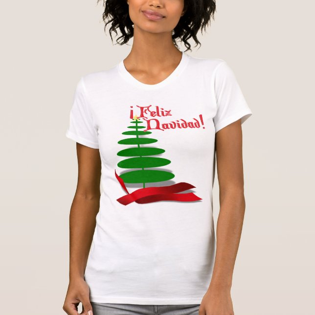 Feliz Navidad - Julgran med Red Ribbon Tee Shirt (Framsida)