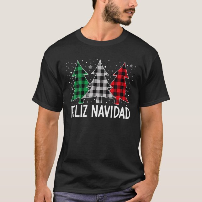 Feliz Navidad Julgranar Matching Xma T Shirt (Framsida)
