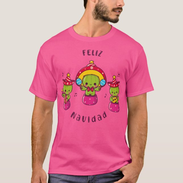 Feliz Navidad Kawaii Cactus T Shirt (Framsida)