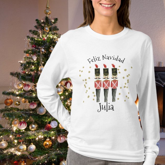 Feliz Navidad Ladies Christmas Shirt With Name T (Feliz Navidad Ladies Christmas Shirt With Name)
