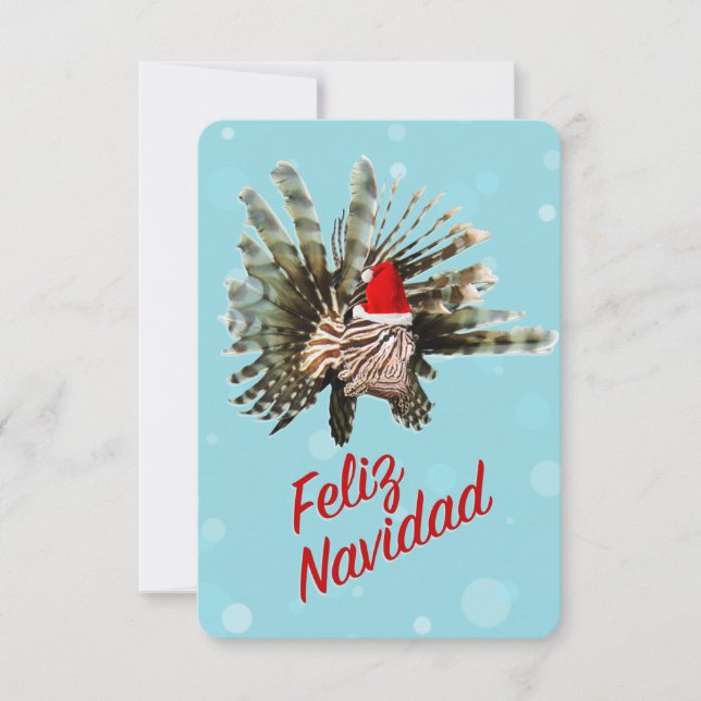 Feliz Navidad Lionfish Santa Flat Card Kort (Framsida)