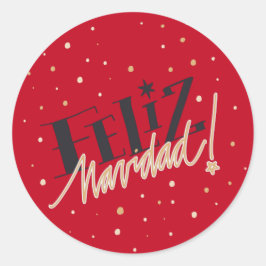 Feliz Navidad, Lycklig jul, Red, Guld Runt Klistermärke