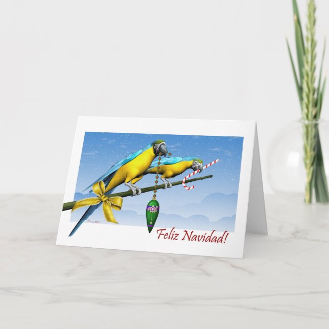 Feliz Navidad Macaw Parrot Spaniens julkort Helgkort (Framsida)