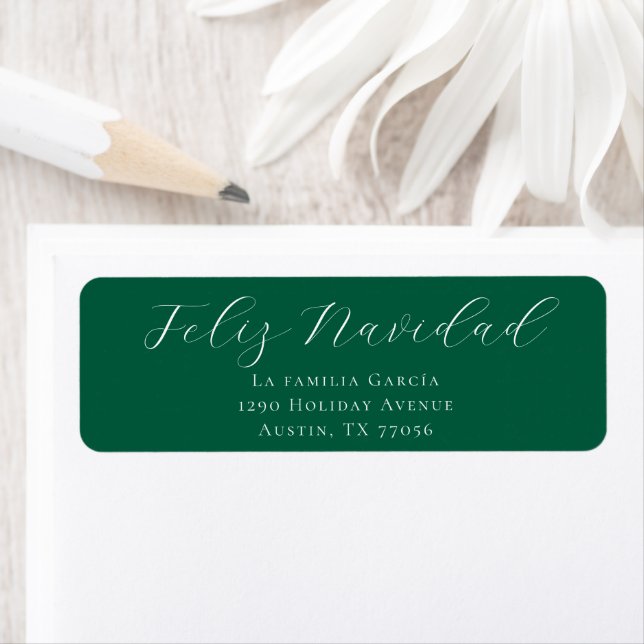 Feliz Navidad Mail Evergreen Return Address Label Returadress Etikett (Insitu)