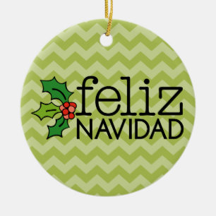 Feliz Navidad med gröna sparrar Julgransprydnad Keramik