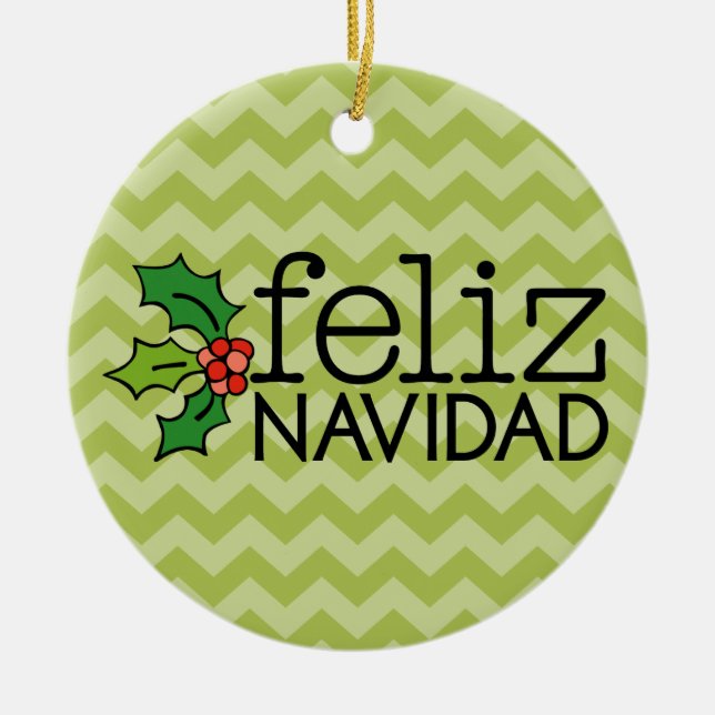 Feliz Navidad med gröna sparrar Julgransprydnad Keramik (Framsidan)