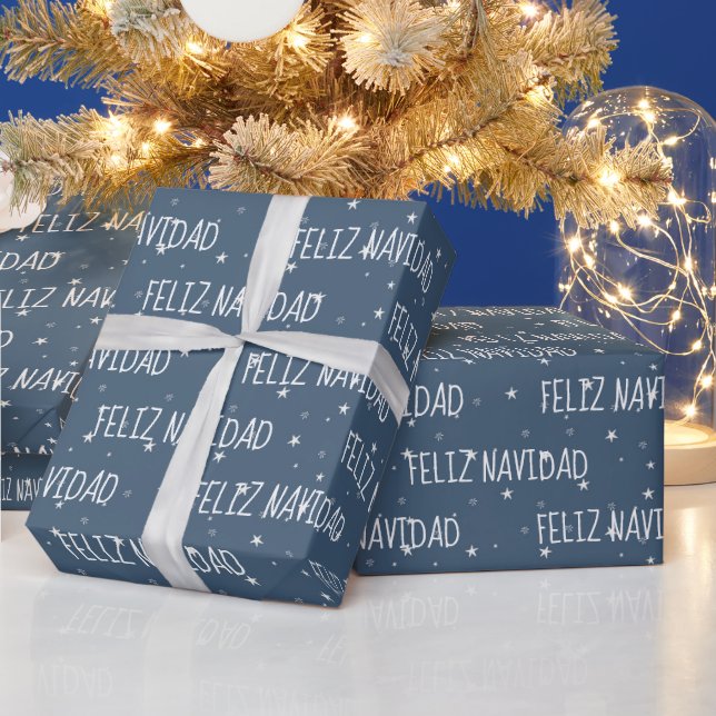 Feliz Navidad med stjärnor på Blue Presentpapper (Helgdagar)