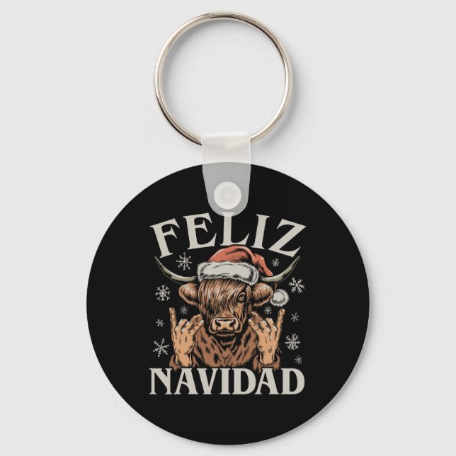 Feliz Navidad Meme Emo Cow Funny Meme jul Nyckelring (Framsida)