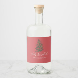 Feliz Navidad-Merry Christmas Tree and Lights  Spritflaskor Etikett