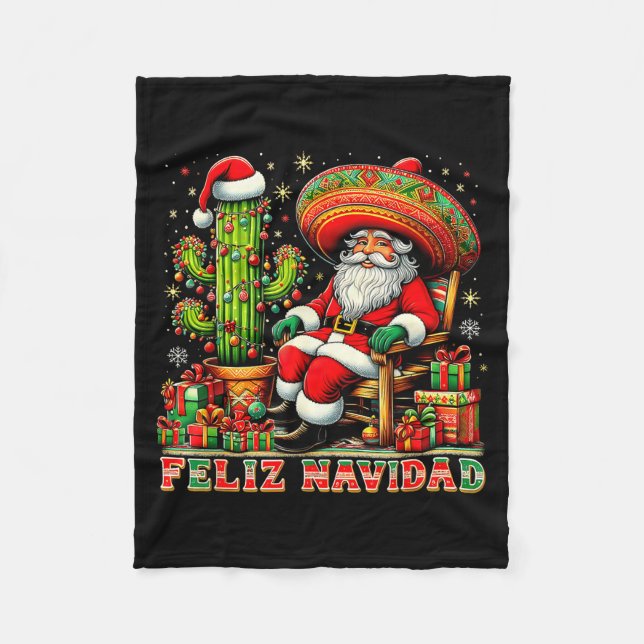 Feliz Navidad Mexican Christmas Santa Sombrero Cac Fleecefilt (Framsidan)