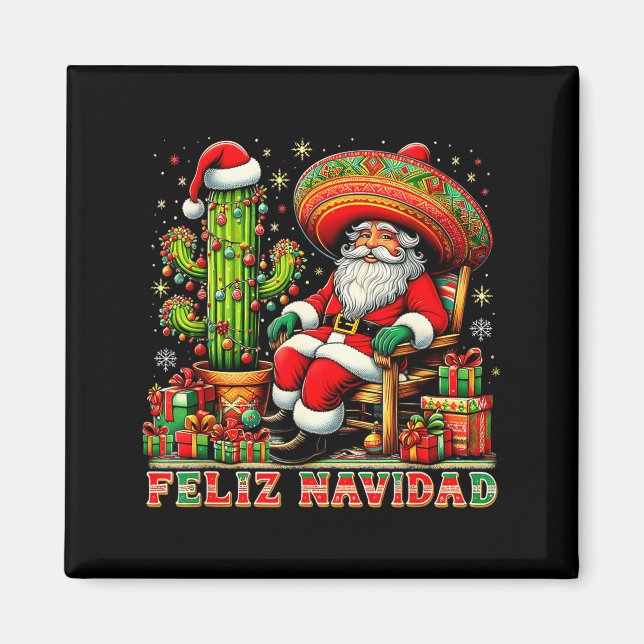 Feliz Navidad Mexican Christmas Santa Sombrero Cac Magnet (Framsidan)