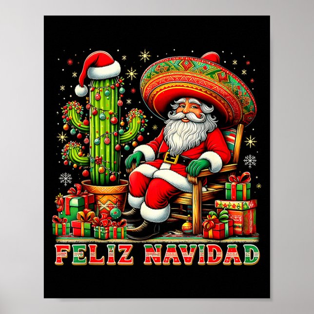 Feliz Navidad Mexican Christmas Santa Sombrero Cac Poster (Framsidan)