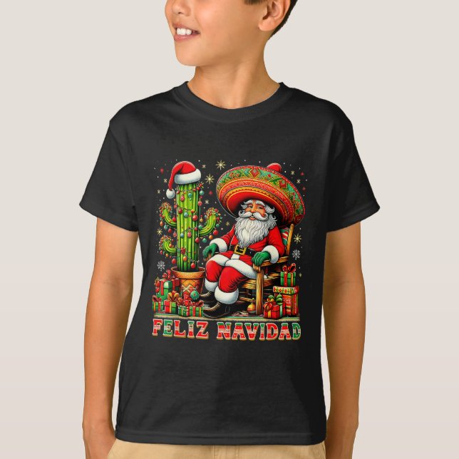 Feliz Navidad Mexican Christmas Santa Sombrero Cac T Shirt (Framsida)
