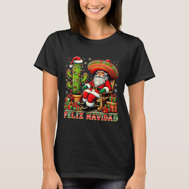 Feliz Navidad Mexican Christmas Santa Sombrero Cac T Shirt (Framsida)