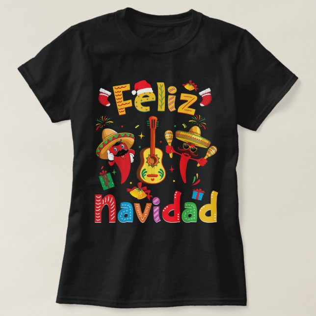 Feliz Navidad Mexican Fiesta Hett Pepper Guitar Xm T Shirt (Design framsida)