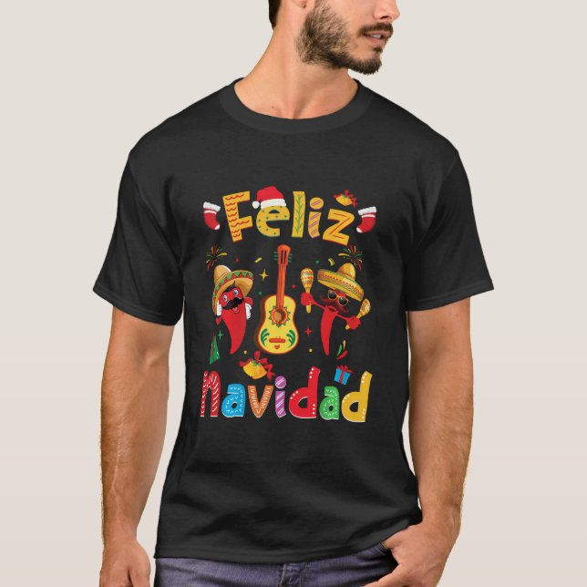 Feliz Navidad Mexican Fiesta Hett Pepper Guitar Xm T Shirt (Framsida)