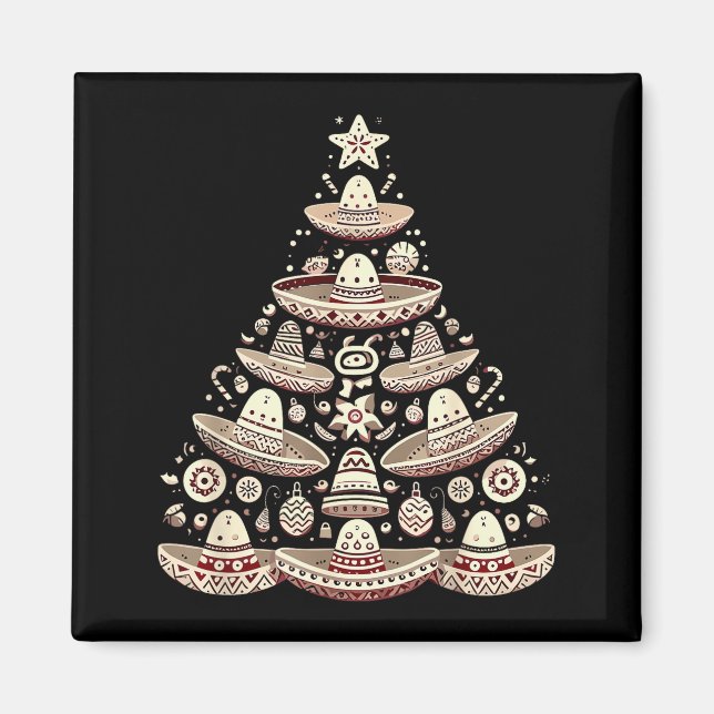 Feliz Navidad Mexican Sombrero Christmas Tree Men  Magnet (Framsidan)