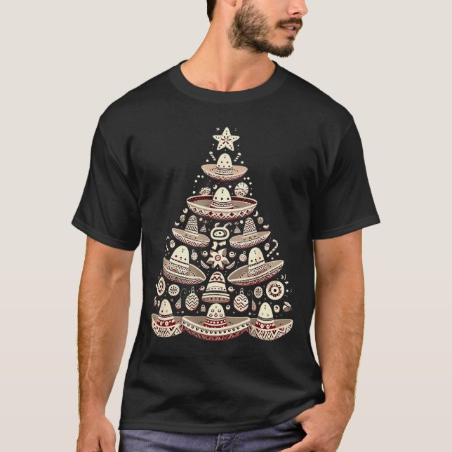 Feliz Navidad Mexican Sombrero Christmas Tree Men  T Shirt (Framsida)
