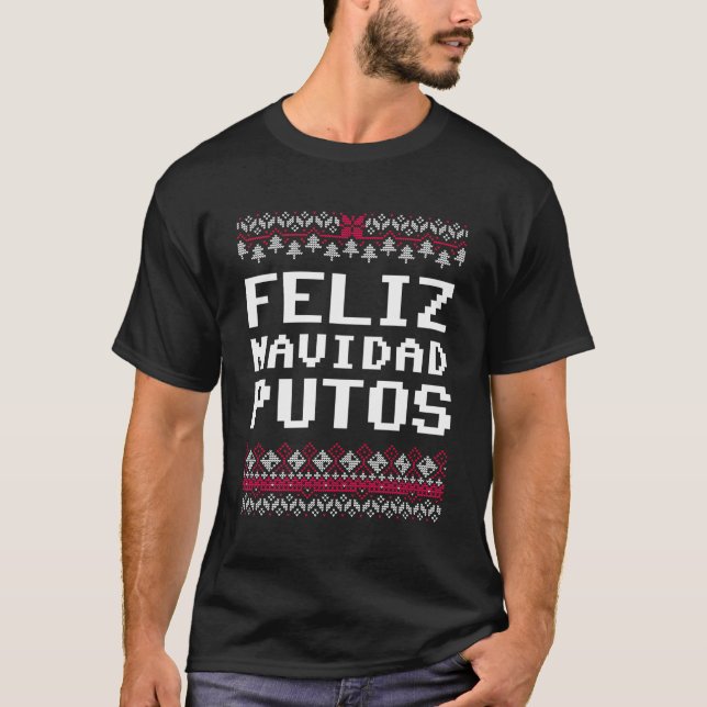 Feliz Navidad Mexican Ugly jul Sweater Funny T Shirt (Framsida)