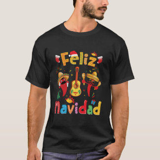 Feliz Navidad Mexikansk Fiesta Varm Peppar Gitarr  T Shirt