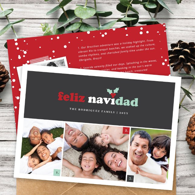 Feliz Navidad Minimalist Blocks 3 Fotojul Julkort (Skapare uppladdad)