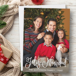Feliz Navidad Modern Calligraphy Script Photo Julkort