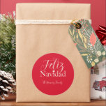 Feliz Navidad Modern jul Party Runt Klistermärke<br><div class="desc">Minimalistisk helgdag i God jul-stjärnan. Anpassadets bakgrund färg</div>