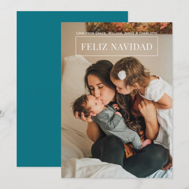 Feliz Navidad Modern julfotokort Inbjudningar (Fram/baksida)