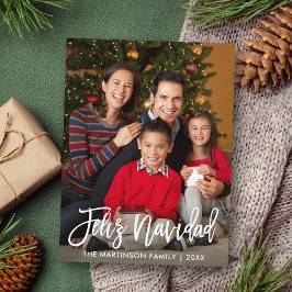 Feliz Navidad Modern Push Script-familjfoto Vykort