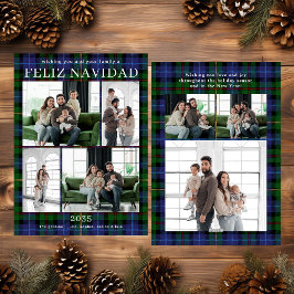 Feliz Navidad Multi Photo Grren Plaid Holiday Card Julkort