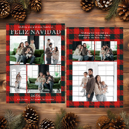 Feliz Navidad Multi Photo Red Buffalo Plaid Julkort