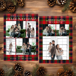 Feliz Navidad Multi Photo Red Plaid Holiday Card Julkort