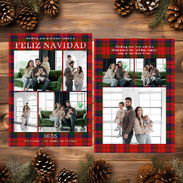 Feliz Navidad Multi Photo Red Plaid Holiday Card Julkort