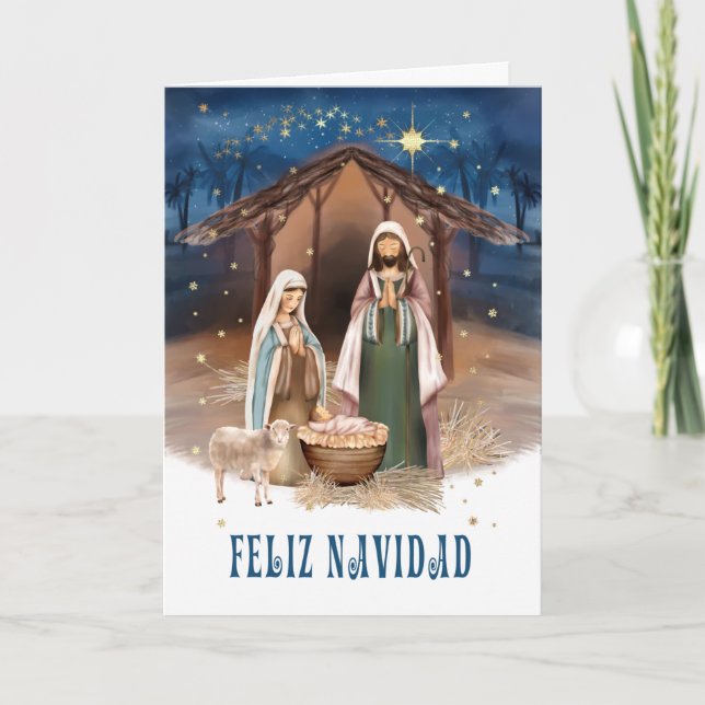 Feliz Navidad. Nativitetscenkort på spanska Helgkort (Framsida)
