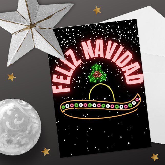 Feliz Navidad Neon Sombrero Helgdag vykort (Skapare uppladdad)