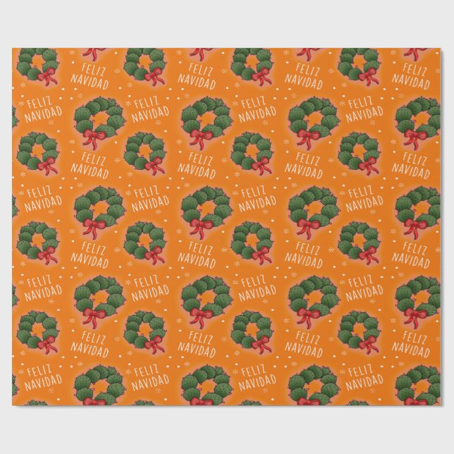 Feliz Navidad Nopal Wreath Wrapping Paper Presentpapper (Platt)