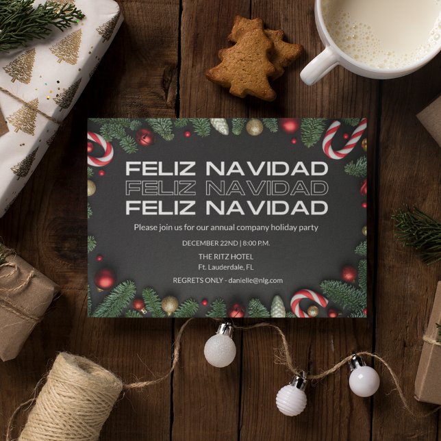 Feliz Navidad Office Company jul Party Inbjudningar (Feliz Navidad Office Company Christmas Party Invitation)