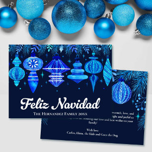 Feliz Navidad Ornaments Navy Blue Watercolor Julkort