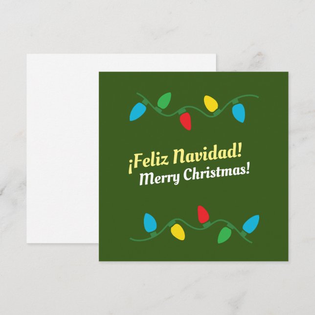  "Feliz Navidad" på engelska och spanska höjda Julkort (Fram/baksida)