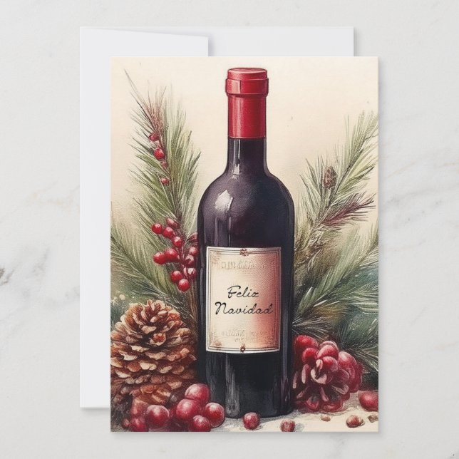Feliz Navidad på vinflaska illustration Inbjudningar (Framsida)