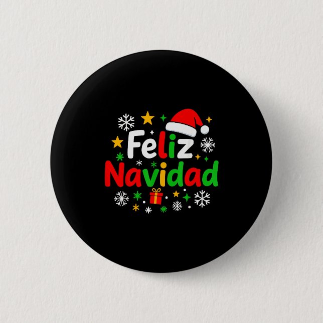 Feliz Navidad Pajamas Shirt, Cute Spanish Mexican  Knapp (Framsida)