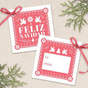 Feliz Navidad Papel Picado Gift Märkre Gåvor Etiketter