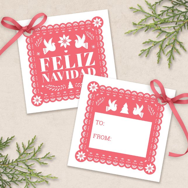 Feliz Navidad Papel Picado Gift Märkre Gåvor Etiketter (Feliz Navidad Papel Picado Gift Tag by Fiesta Valley Print)
