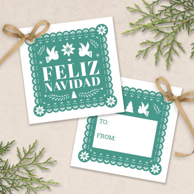 Feliz Navidad Papel Picado Gift Märkre Gåvor Etiketter (Feliz Navidad Papel Picado Gift Tag by Fiesta Valley Print)