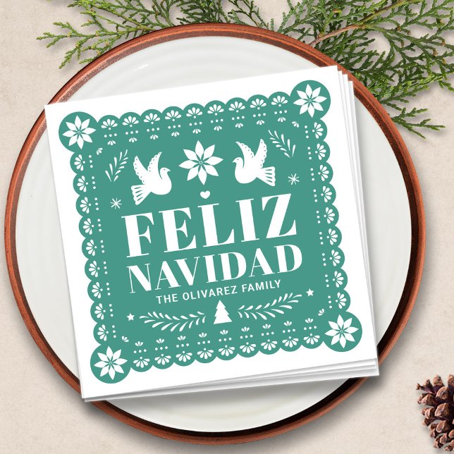 Feliz Navidad Papel Picado jul Pappersservett (Feliz Navidad Papel Picado Christmas Napkins by Fiesta Valley Print)