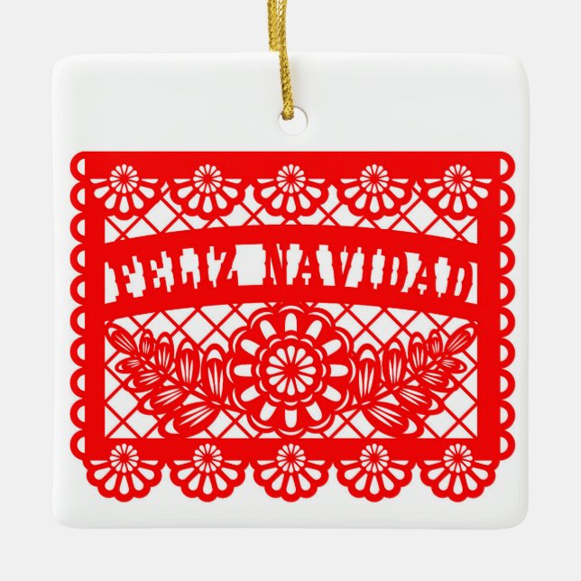 Feliz Navidad Papel Picado Julgransprydnad Keramik (Framsida)