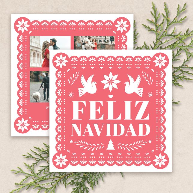 Feliz Navidad Papel Picado Photo jul Card Julkort (Feliz Navidad Papel Picado Photo Christmas Card by Fiesta Valley Print)