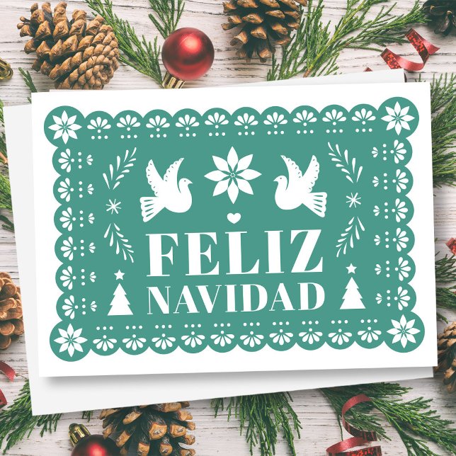 Feliz Navidad Papel Picado Stil julkort Helgkort (Feliz Navidad Papel Picado Style Christmas Card by Fiesta Valley Print)